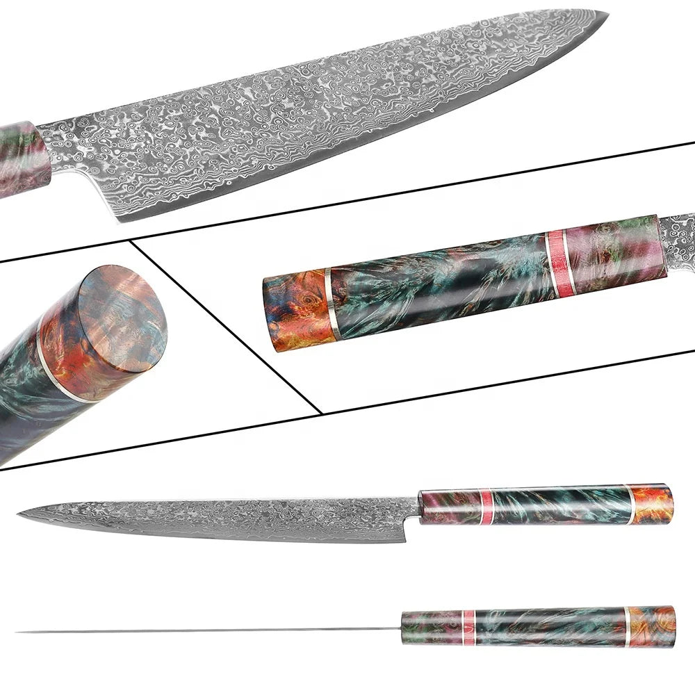 Damascus ultra sharp Small Kitchen High Carbon Stainless Steel Meat Kebab Messer Chef Cutter Kiritsuke Knife Set with Holder