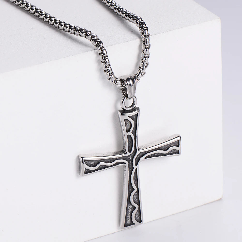 Personalized Vintage Stainless Steel Cross Necklace for Men