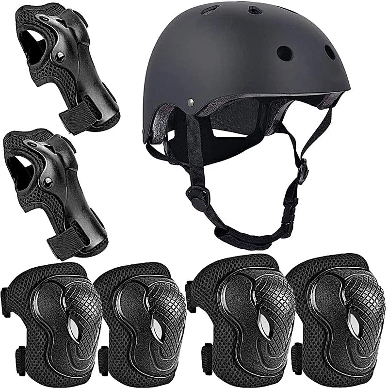 Adjustable Knee and Elbow Pads for Kids Hard Shell Protective Gear for Biking Roller Skating & Skateboarding with Helmet