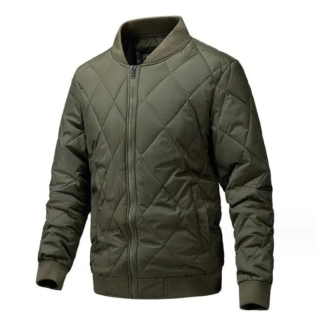 New Hot Solid Jacket Cotton Jacket Rhombus Padded Stand up Collar Warm Cotton Winter Jacket for Men