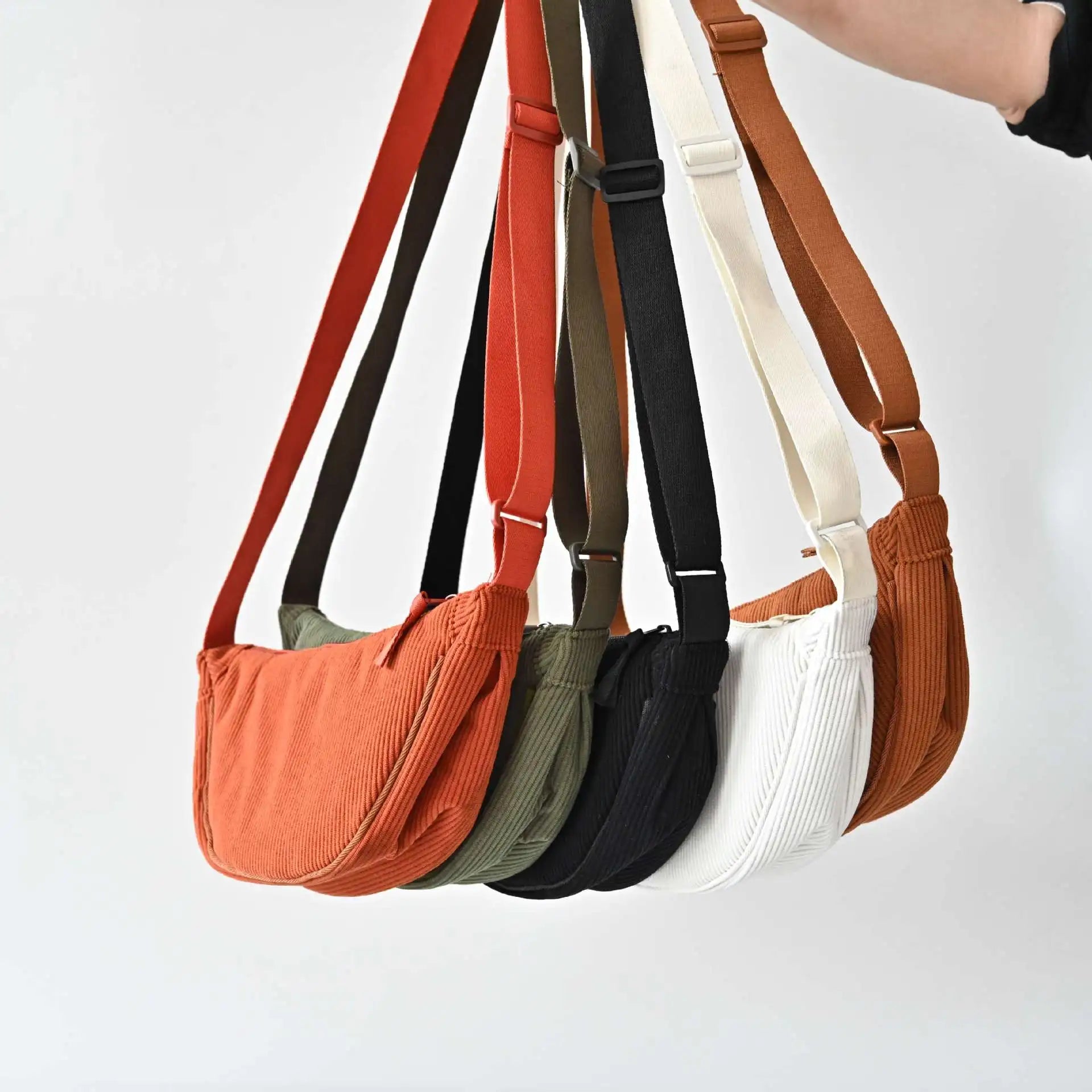 Solid Color Women's Corduroy Hobos Shoulder Bag All Match Female Travel Messenger Bags Underarm Bag Simple Purse