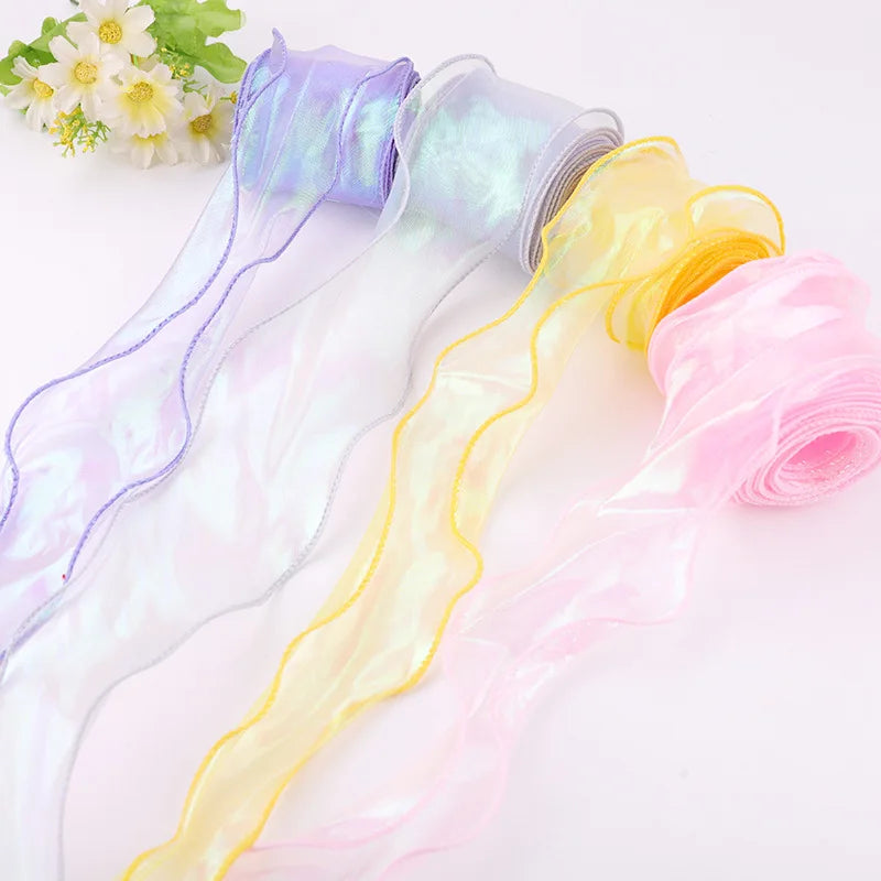 Spot Wholesale 6cm Bright Colorful Wavy Bow Ribbon for Flowers Cake Gift Packaging Ribbon