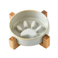 Porcelain Pet Cat Dog Food Slow Anti Gulping Bowl Raised Ceramic Pet Cat Dog Bowl With Stand Wooden Frame