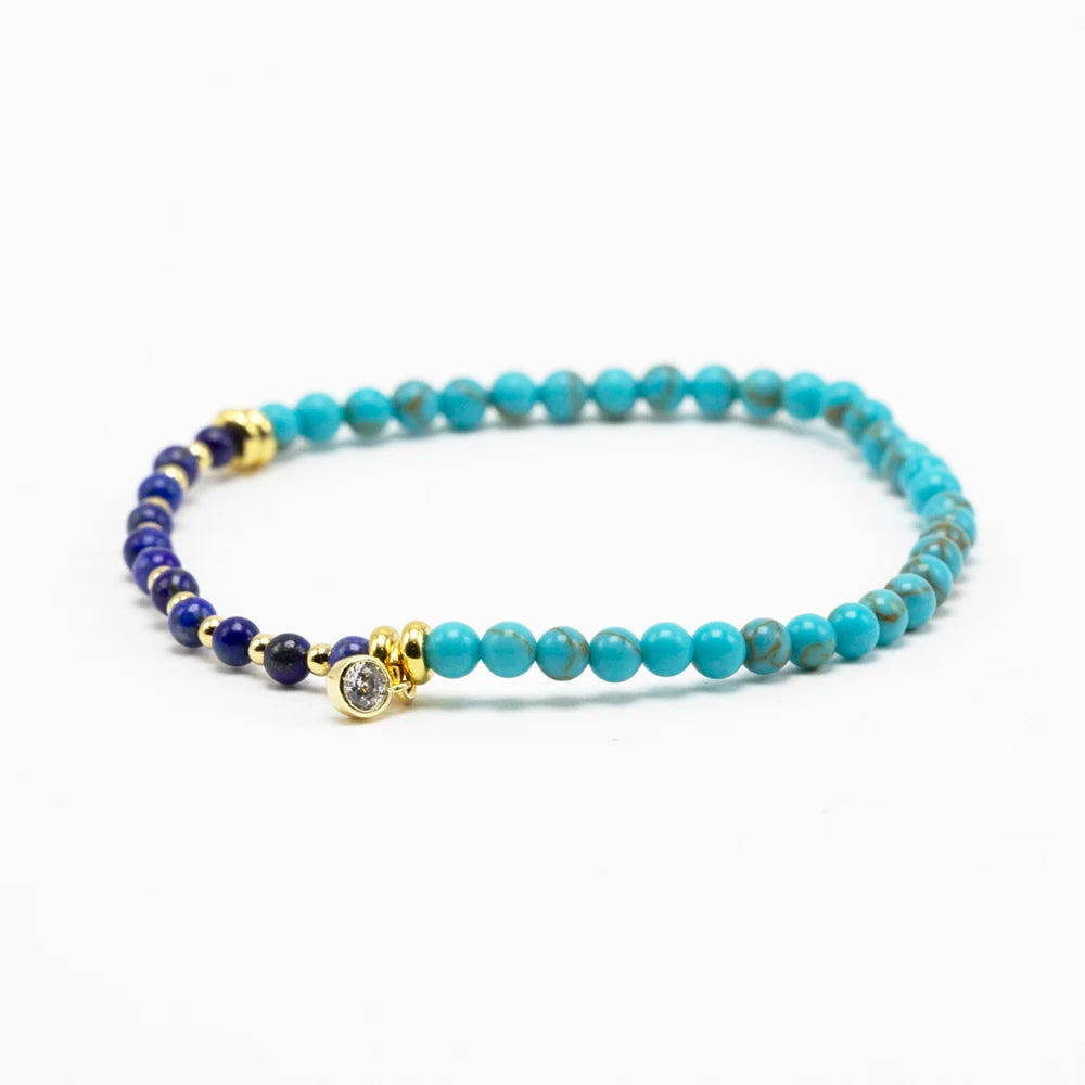 Hot Selling Mini Beaded Stretch Turquoise Lapis Lazuli Bracelet with Real Gold Plated Spacers for Women and Girls