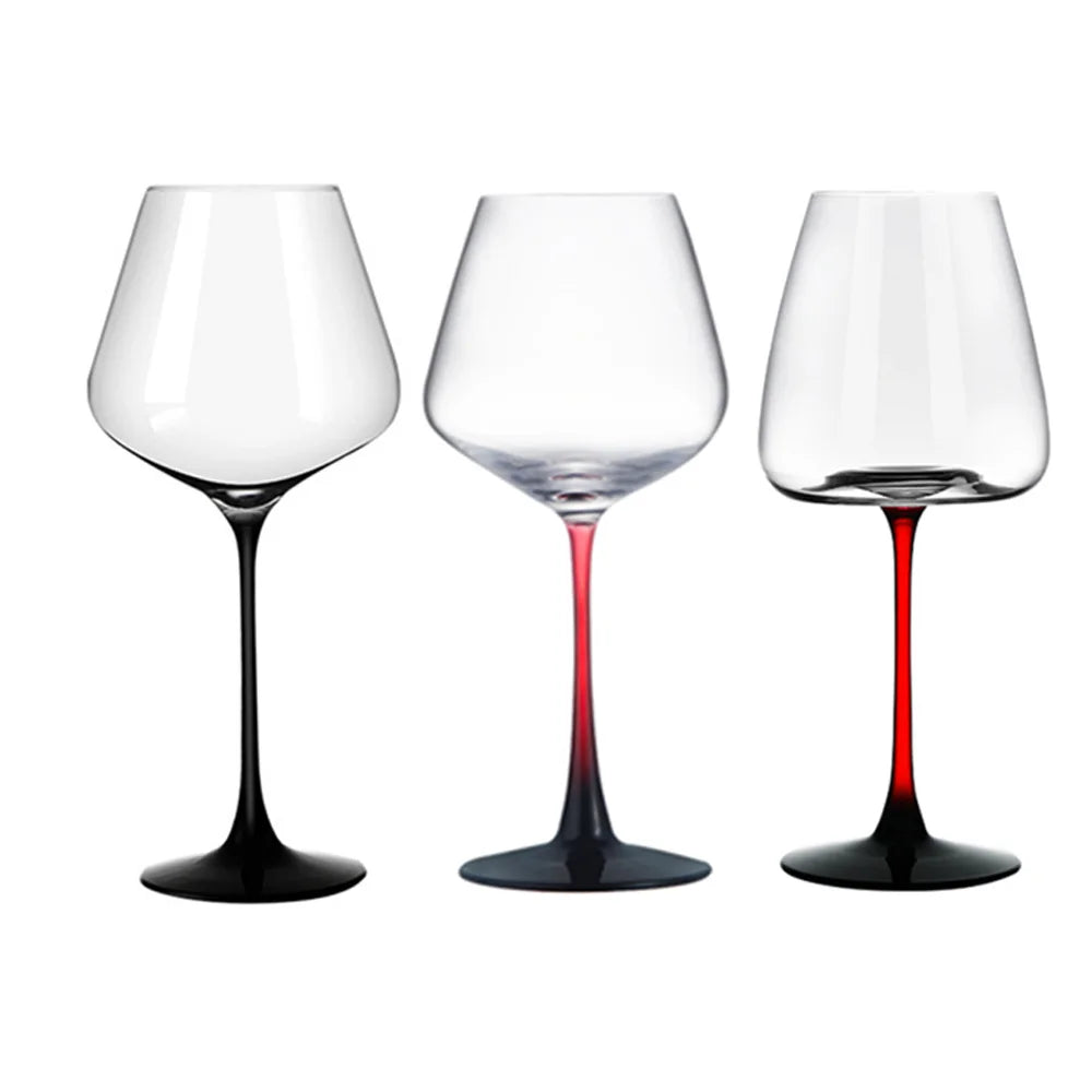 New Arrival 12oz Handmade Bow Tie Bordeaux Wine Glass Red Stem Black Bottom with Concave Bottom