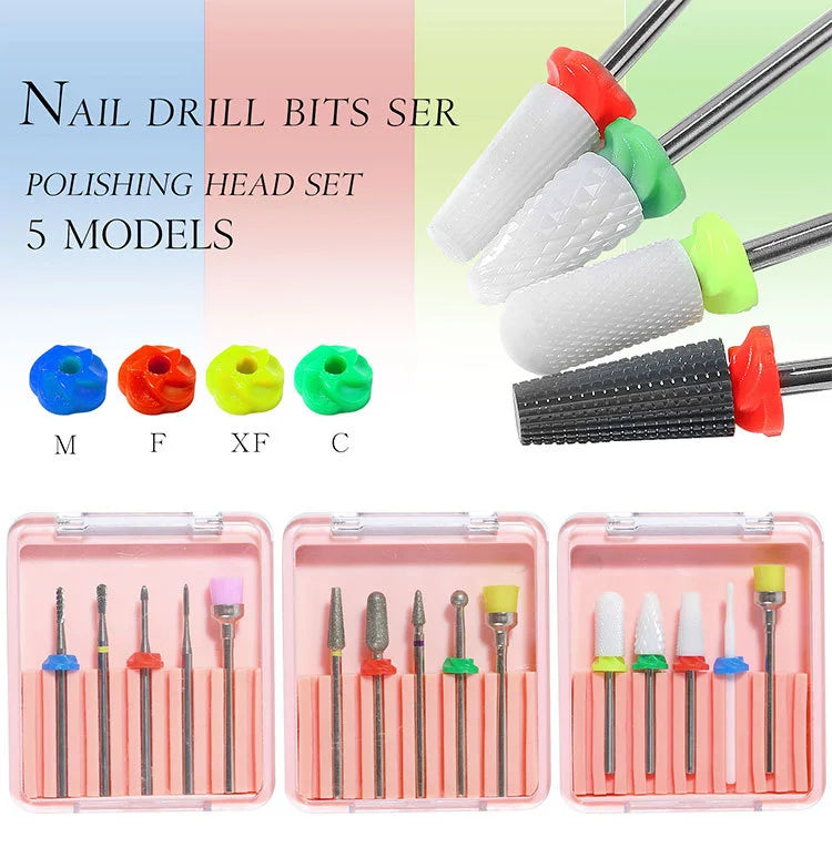 Electric Machine Cutters Tool Carbide Nail Bits Set Professional Ceramic Tungsten Nail Drill Bits