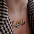 Fashion Stainless Steel Enamel Zircon Evil Eyes Pendant Necklace Gold Plating Crystal Enamel Eye Necklace for Women
