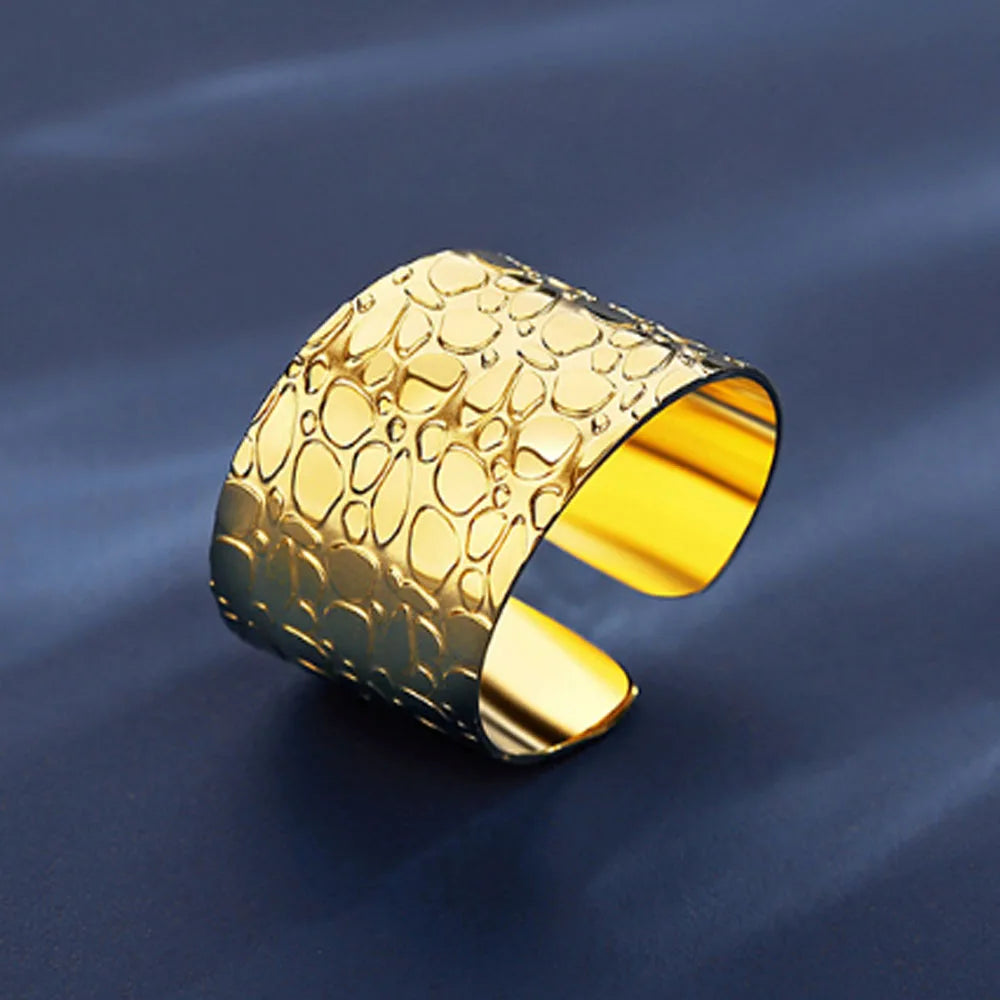 Bulk Waterproof Chic Eternity Stainless Steel Gold Plated Blank Open Cuff Finger Ring 14mm Wide Jewelry