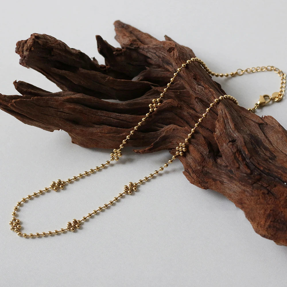 Fashion Gold Plated Flower Stainless Steel Collares De Acero Inoxidable Por Mayor Women Bead Necklace