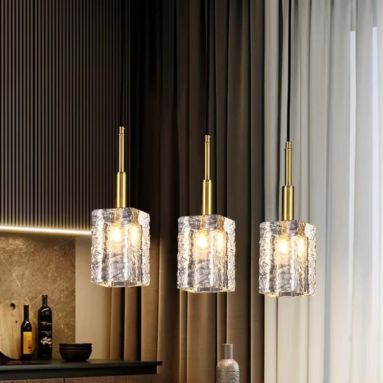 Modern Simple Transparent Glass Square Bed Pendant Lamp Restaurant Cafe Clothing Store Aerial Decoration Chandelier