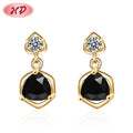 Bisuteria Al Por Mayor China Aretes De Oro Laminado 18k Luxury Black Cubic Zirconia  Hanging Dangling Charm Queen Earrings