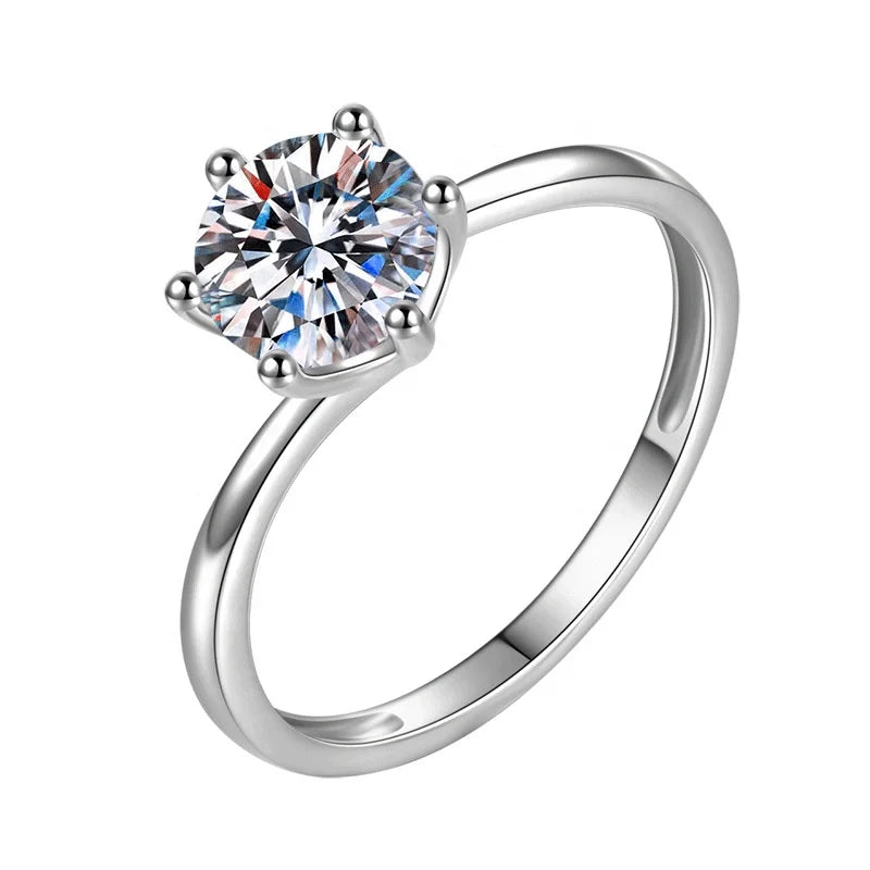 Gra Certificate VVS Classic 1CT Moissanite Gemstone Engagement Wedding Rings for Women 925 Sterling Silver