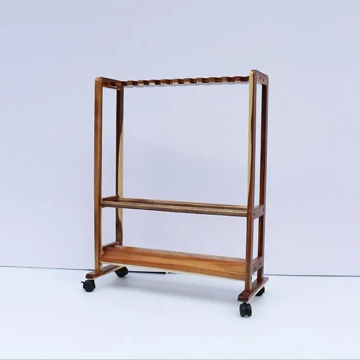 Solid Wood 24-Rod Fishing Organizers Stand Large Billiard Cue Rack Display for River Fishing Gear