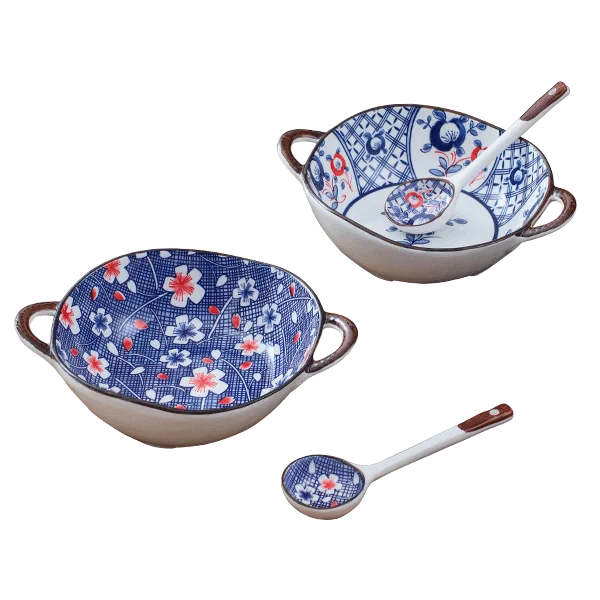 Hot Selling Double Handle Bowl Ceramic 9.5 Inch Sets Healthy and Safe Porcelain Dinnerware Dishes for Wholesale Minimalist Style