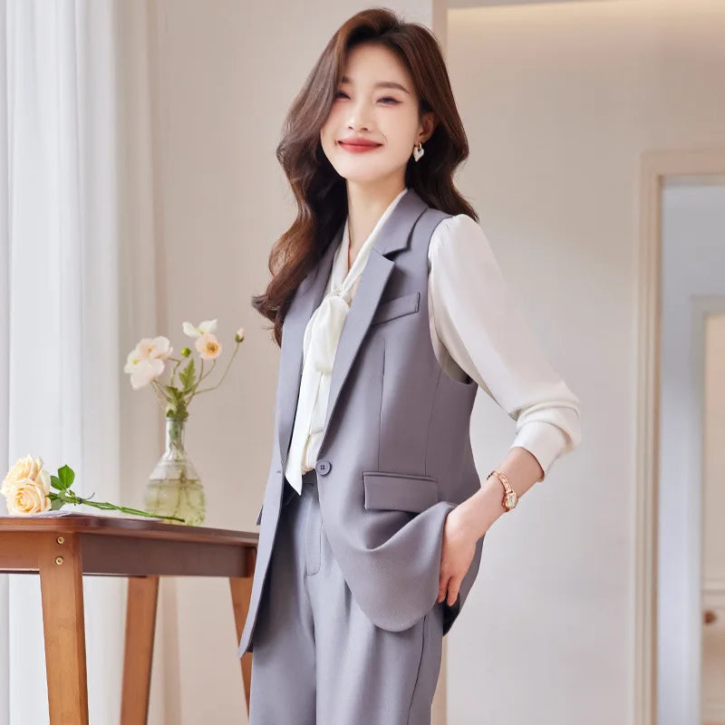 S-4XL Female Autumn New Goddess Style Sleeveless Suit Coat Professional Vest Commuter Pants