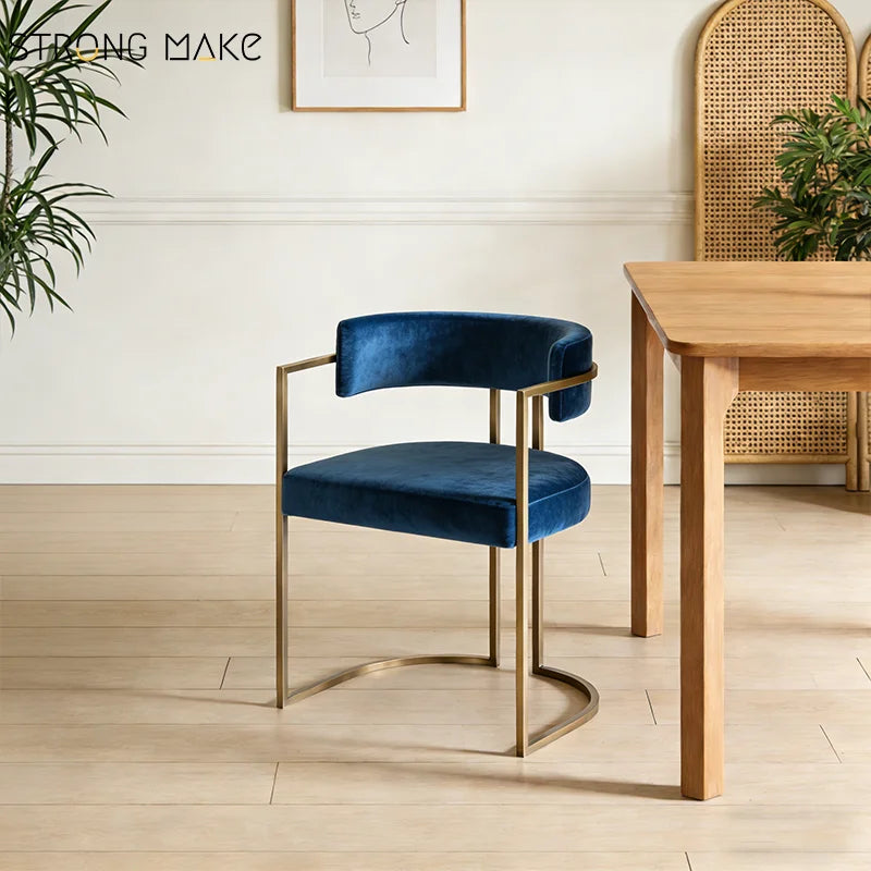 Wholesale Velvet Fabric Minamalist Upholstered Restaurant Dinning Hotel Luxurious Golden Metal Dining Chair