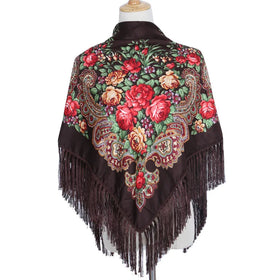 Women's Retro Tourism Printed Tassel Shawl Draped with Printed Ethnic Style Headscarf square Scarf