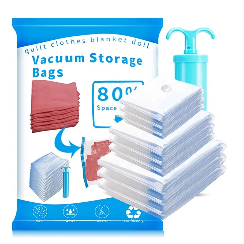 High Quality Vacuum Storage Space Savers Travel Bags Air-Compressed Packing Clothes Bag Set with Pump for Household Use