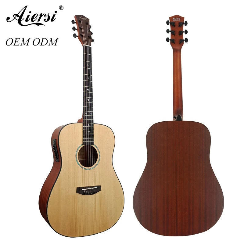 China Aiersi Brand 41 Inch Acoustic Electric Guitar Handmade Solid Spruce Top Mahogany Body  with 7545 Pickup Oem Odm Design