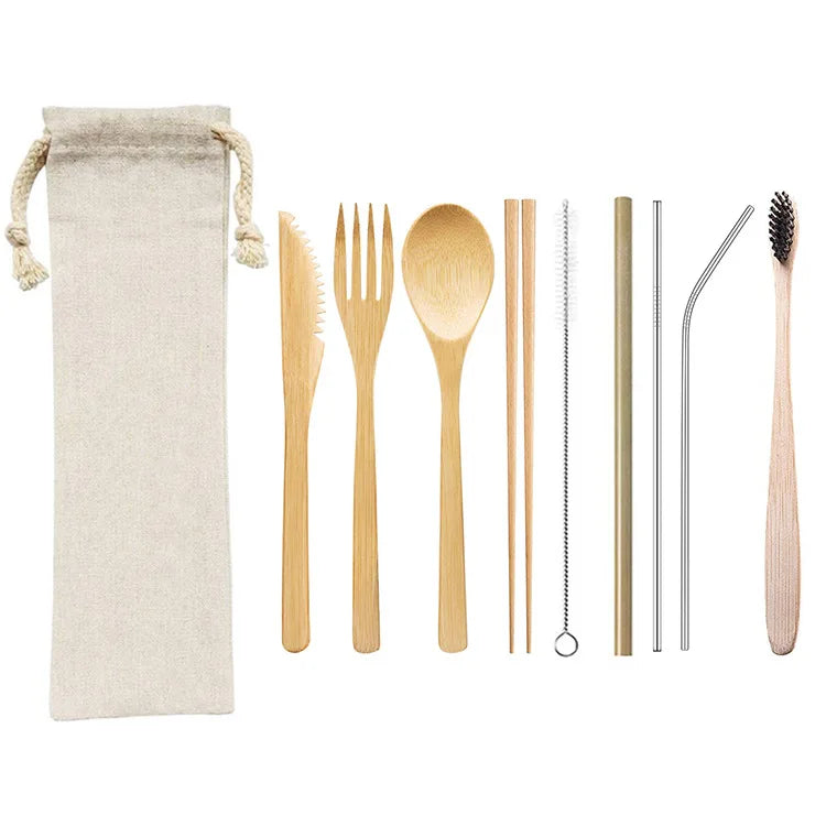 Travel Biodegradable Reusable Eco Friendly Travel Picnic Portable Cutlery Set Bamboo Cutlery Set With Bag