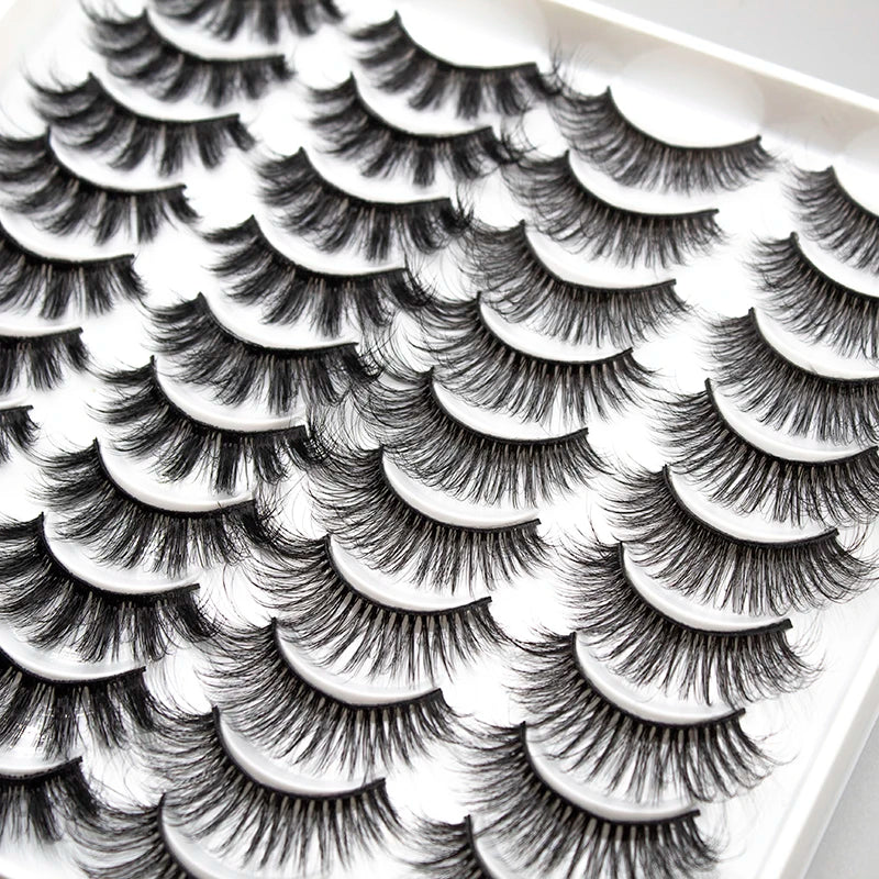 Hot Mix 10 Pairs 1 Multi Pack Luxury Thick Handmade Synthetic Hair False Eyelashes 25mm Dramatic Long Black Cotton Stalk 25-30
