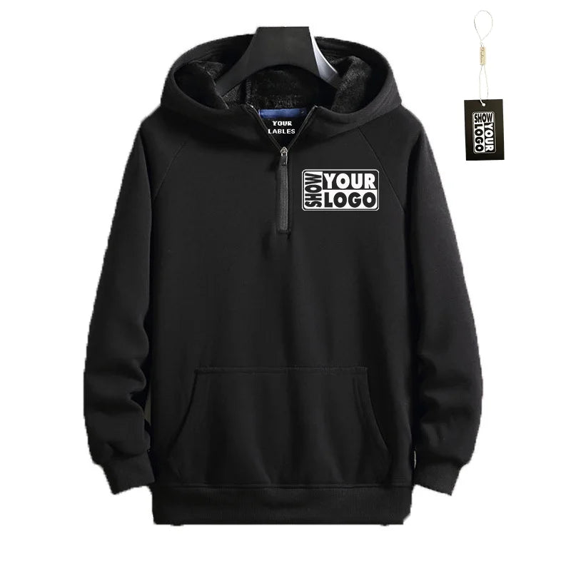 High Quality Knitted Cotton/Polyester Blend Velvet Lined Winter Zip-Up Hoodies with Custom Logo/Design-Eco-Friendly & Windproof