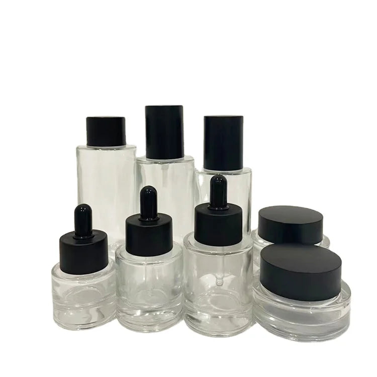 Custom Glass Emulsion Set 30g 50g Glass Cream Jar 30ml 50ml 100ml 120ml  150ml Essence Glass Bottle Thick Bottom Dropper Bottle