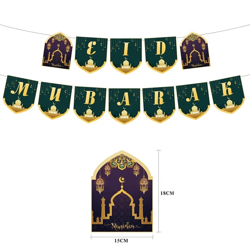 New Design Moon Star Eid Party Decoration Supplies Islamic Muslim Ramadan Mubarak Banner