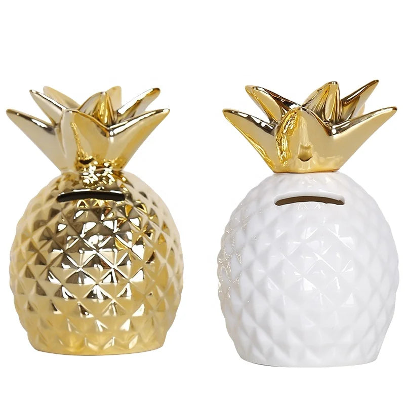 8.8*5.5*13.5cm Gold Plating Pineapple Piggy Bank Nordic Household Goods Creative Table Decorative Ornaments Coin Bank Ceramic