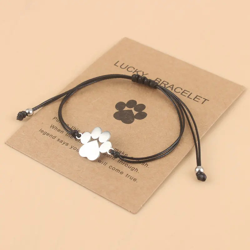 Stainless Steel Pet Dog Cat Paw Charm Bracelet Loss Remembrance Sympathy Keepsake Memorial Gift Adjustable Macrame Paw Bracelet