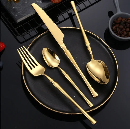 Hot Selling Gold Flatware Set Stainless Steel Spoon and Fork Silverware Golden Cutlery Set for Wedding
