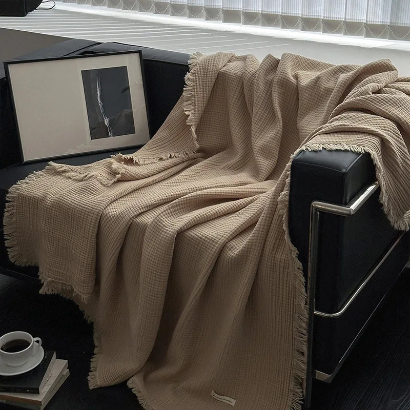 European Style Minimally Designed Soft 4 Layers Cotton Gauze Throw Blanket for Bed Sofa Office Nap Blankets