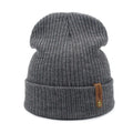Warm Winter Hats Men Women Ski Cap Big Bone Knitted Hat With Leather Tag Patch Custom Beanie