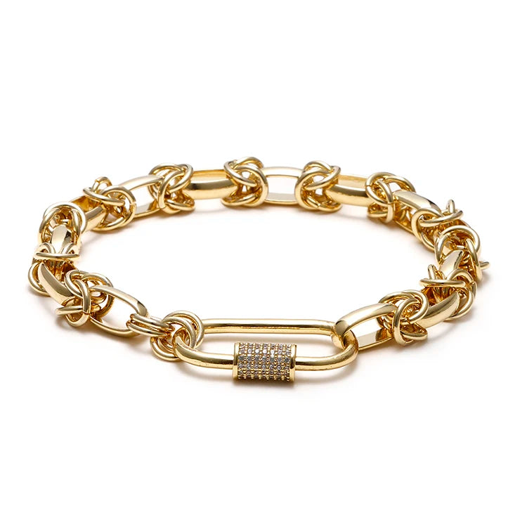 Nickel Free 18k Gold Plated Lock Types Link Chain Bracelet with Good Craftsmanship