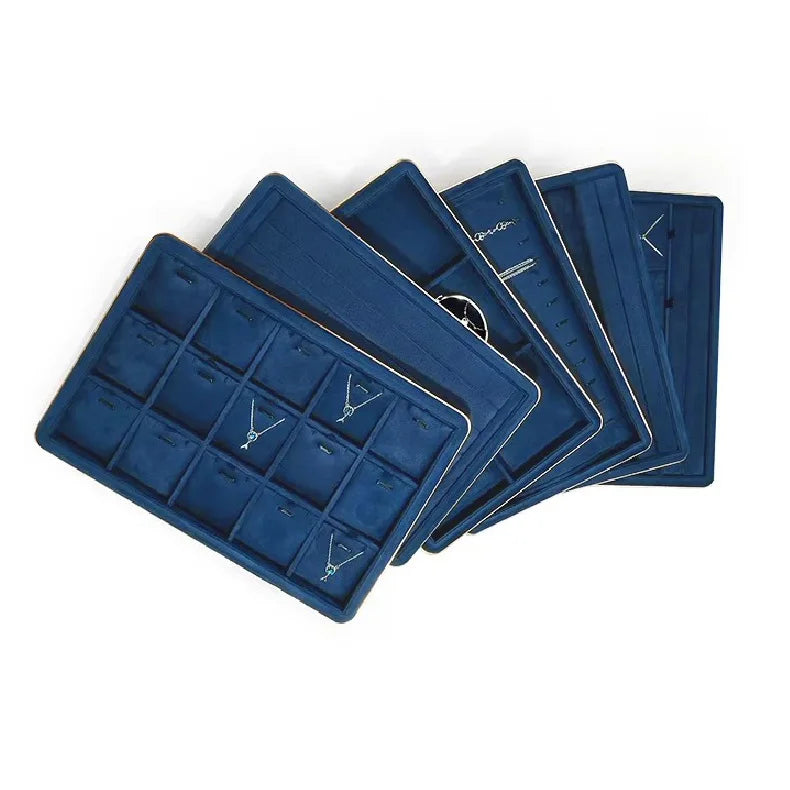 Blue Custom LOGO Store Ring Bracelet Chain Display Velvet Metal Luxury Jewelry Display Tray for Shop