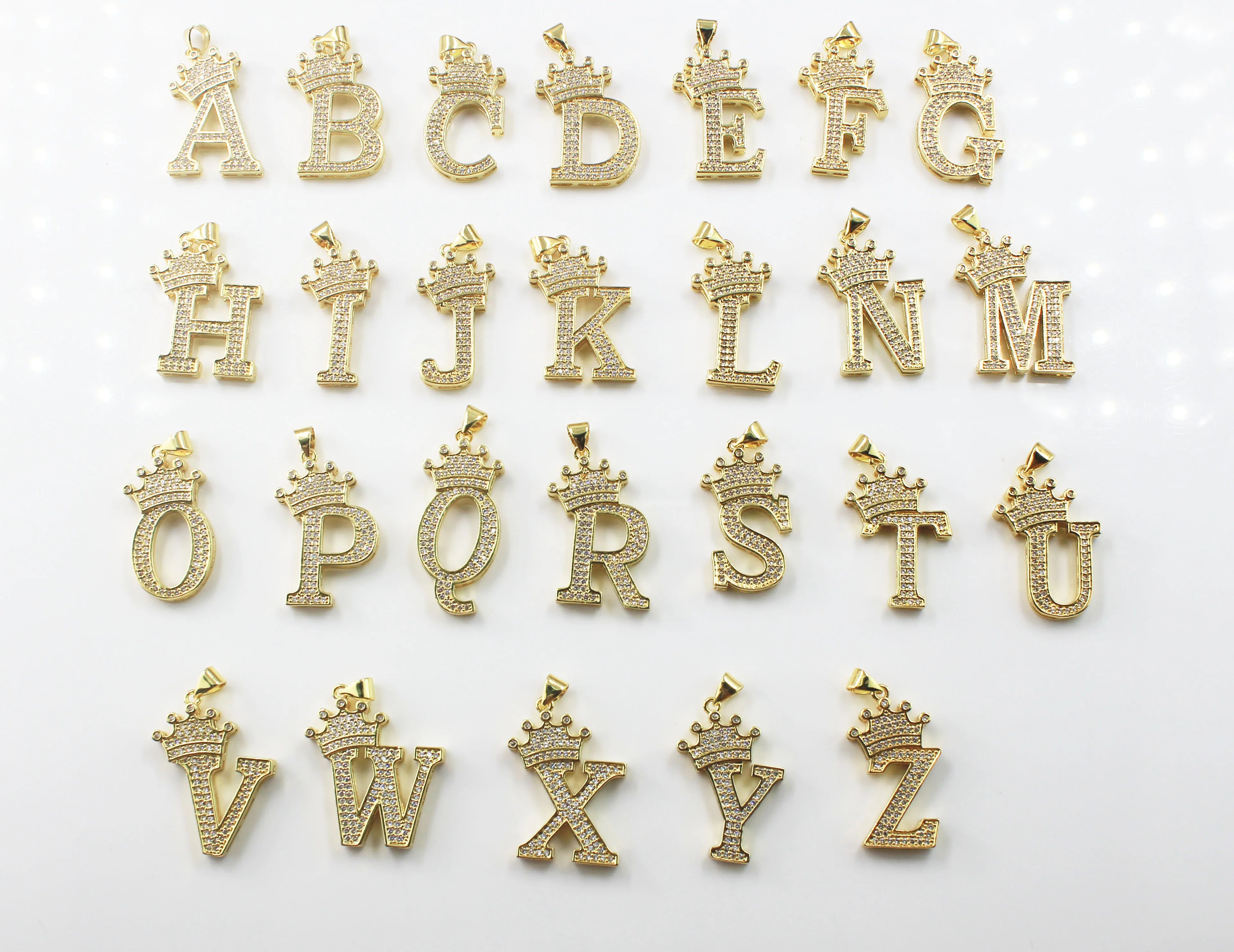 BMZ 2026 Best Top Quality Hip-pop 18K Gold CZ Crown Letters Pendant Gold Plated Crown Letters Pendant Necklace