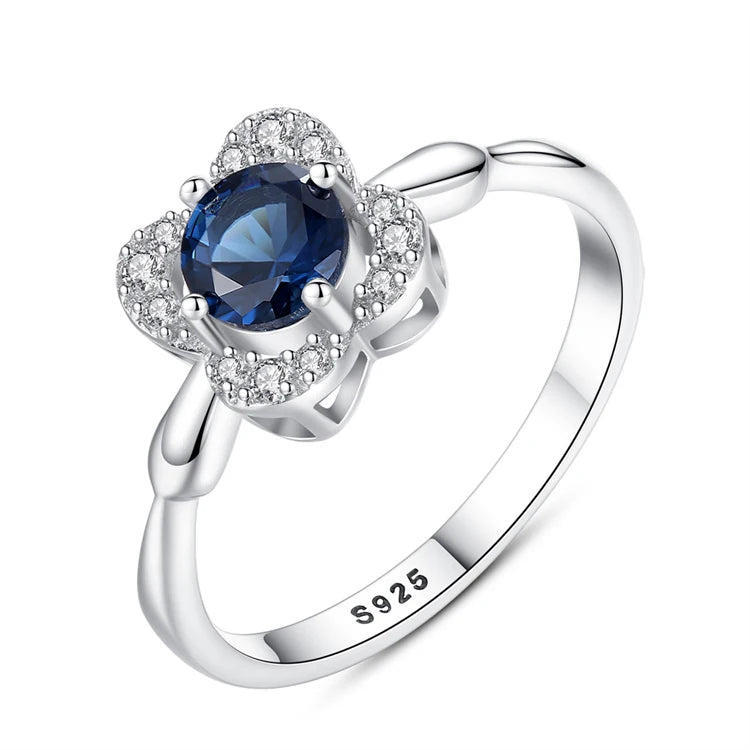 Fine Jewelry 925 Sterling Silver Flower Shape Sapphire Gemstone Engagement Diamond Rings for Women