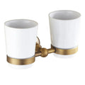 Wall Mounted Brass Two-Piece Eco-Friendly Double Toothbrush Holder with Glass Tumbler