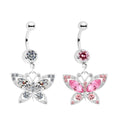 Gaby Wholesale Stainless Steel Pink Diamond butterfly Belly Button Rings  Body Piercing Fashion Jewelry