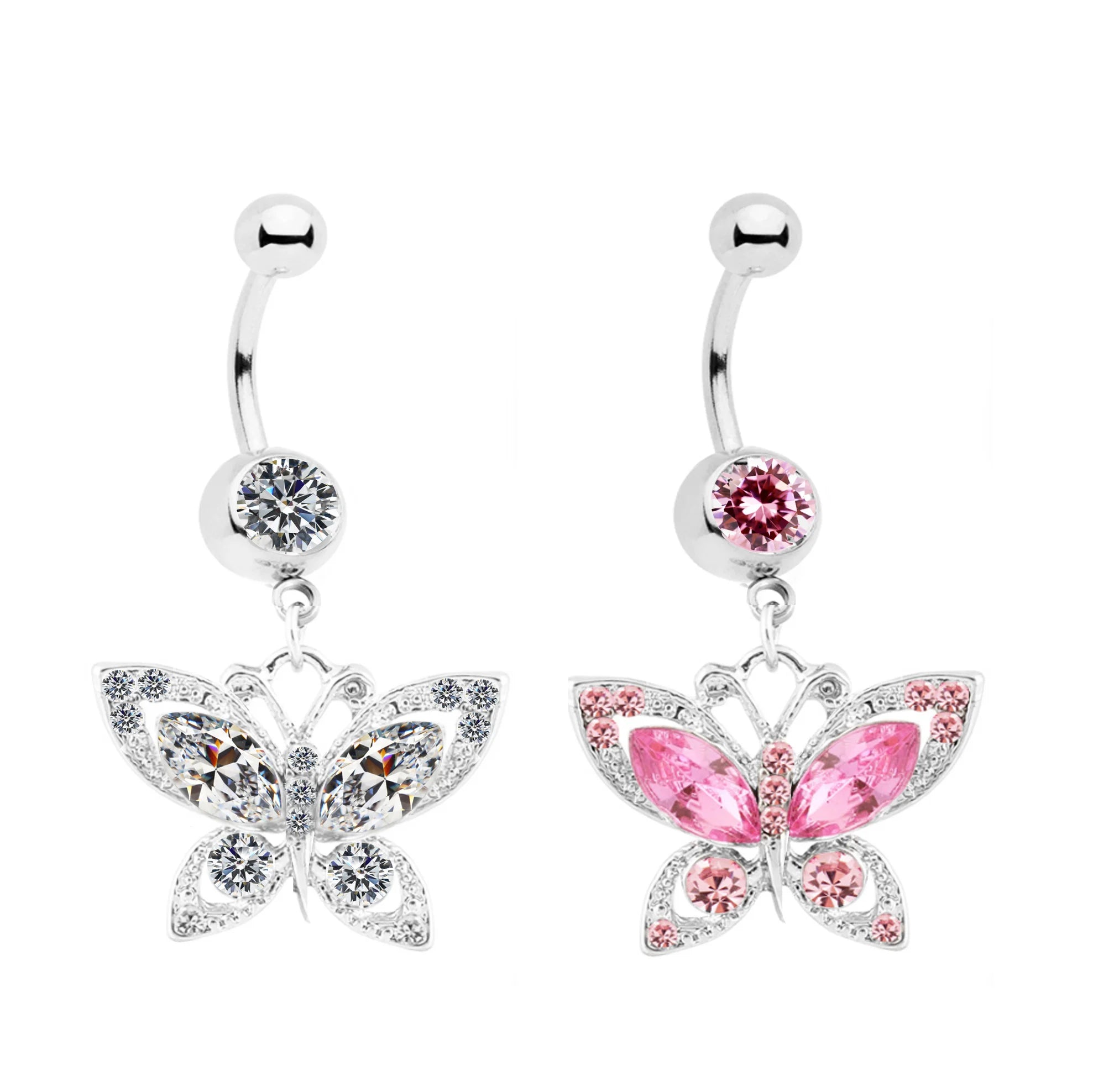 Gaby Wholesale Stainless Steel Pink Diamond butterfly Belly Button Rings  Body Piercing Fashion Jewelry
