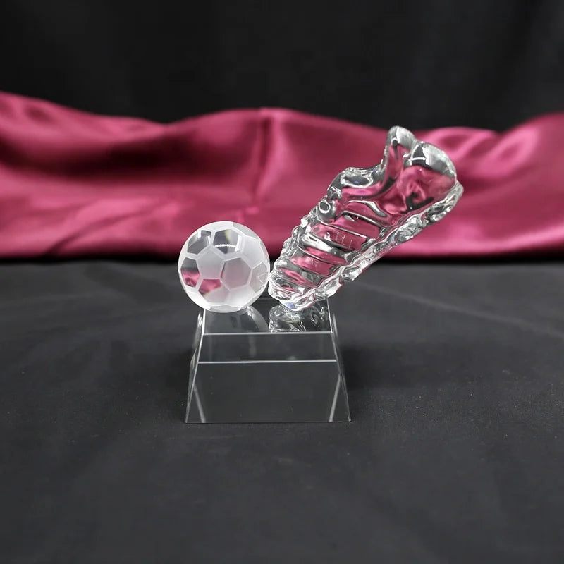 Sports Award Glass Crystal Football Shoe Trophy Team Competition Prizes for Soccer & Other Sports Crafted with Precision
