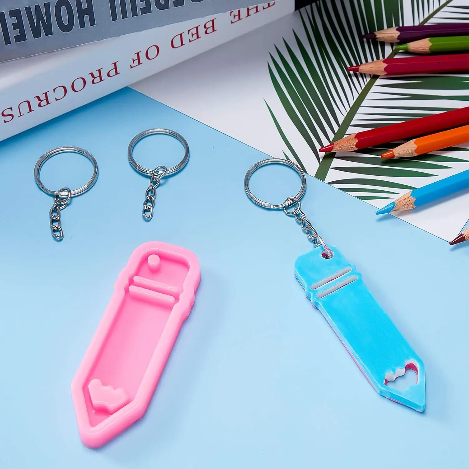 School Pencil Shape Silicone Keychain Mold Pencil Keychain Pendant Polymer Clay Mold Clay Moulds