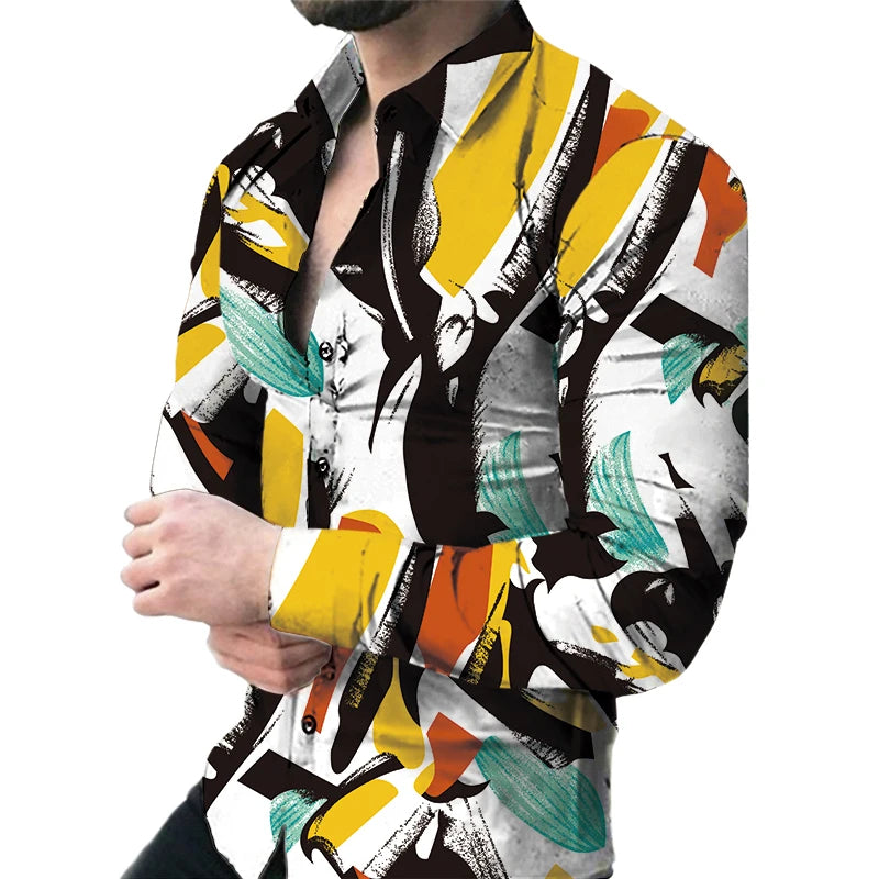 New Fashion Full Sleeve Anti-Wrinkle Casual Designer Shirt for Men Printed Spring Wedding Party Slim Fit