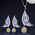White Gold Color Animal Lovely Big Butterfly Shape Fashion Earrings and Necklace Cubic Zircon Pendant Jewelry Set for Women