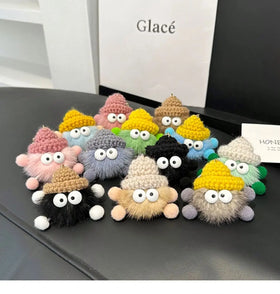 Kawaii Handmade Design Rainbow Elf Monster Pompom Plush Keychain Cute Student Pendant Plushie Kawaii Car Pendant for Women Gifts