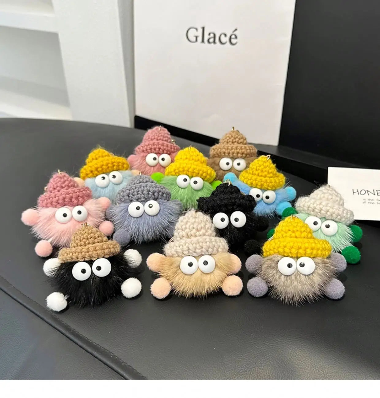 Kawaii Handmade Design Rainbow Elf Monster Pompom Plush Keychain Cute Student Pendant Plushie Kawaii Car Pendant for Women Gifts