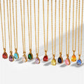 Vintage 18K PVD Gold Plated Stainless Steel Jewelry Twelve Month Birthday Stone Waterdrop Shaped Zirconia Pendant Necklace