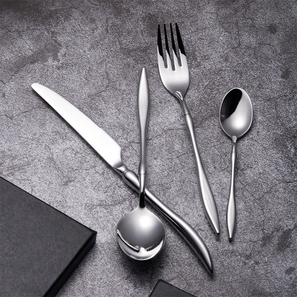 High Grade Outdoor Camping Cutlery Set Gold Silverware 304 Stainless Steel 18/8 Flatware Tableware Dinnerware for School Canteen