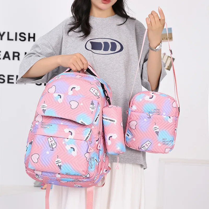 Lightweight  Double Backpack for Female Students Junior High School Pencil Bag Oxford Material Combination Bag Backpack