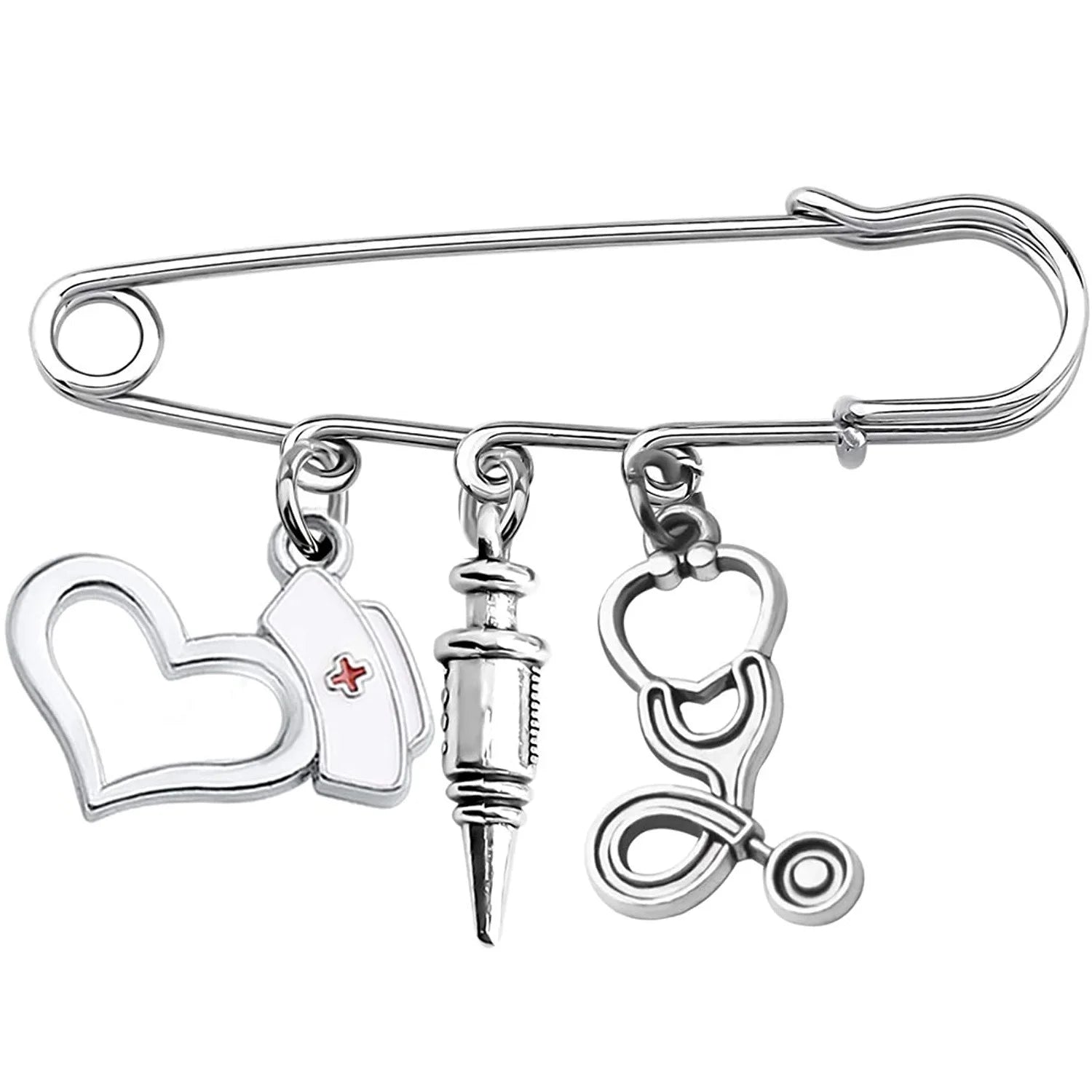 RN Nurse Cap Injector Syringe Stethoscope Pendant Gift for Doctor Nurse Paramedic Brooch